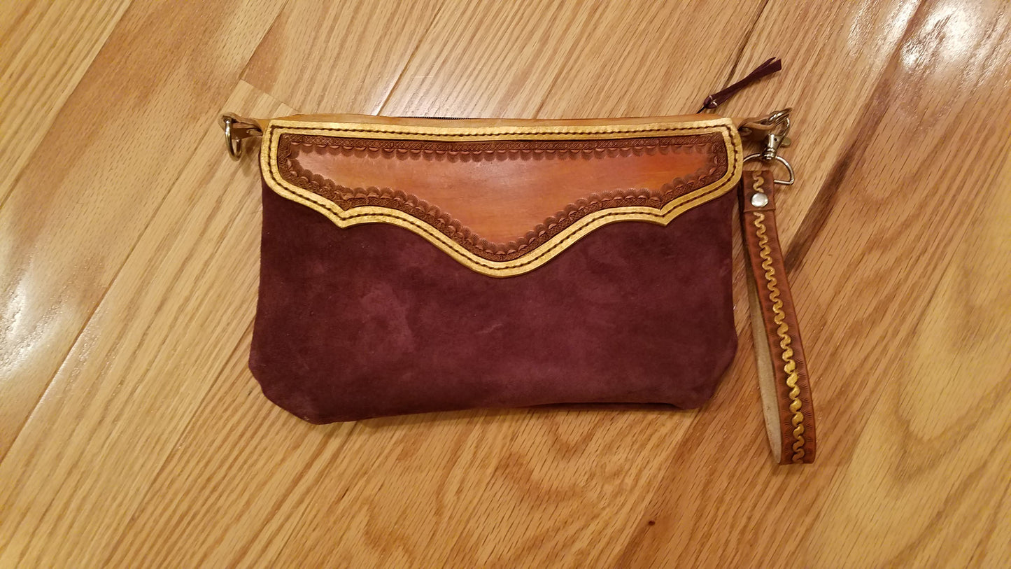 Violet Suede Floral Wristlet
