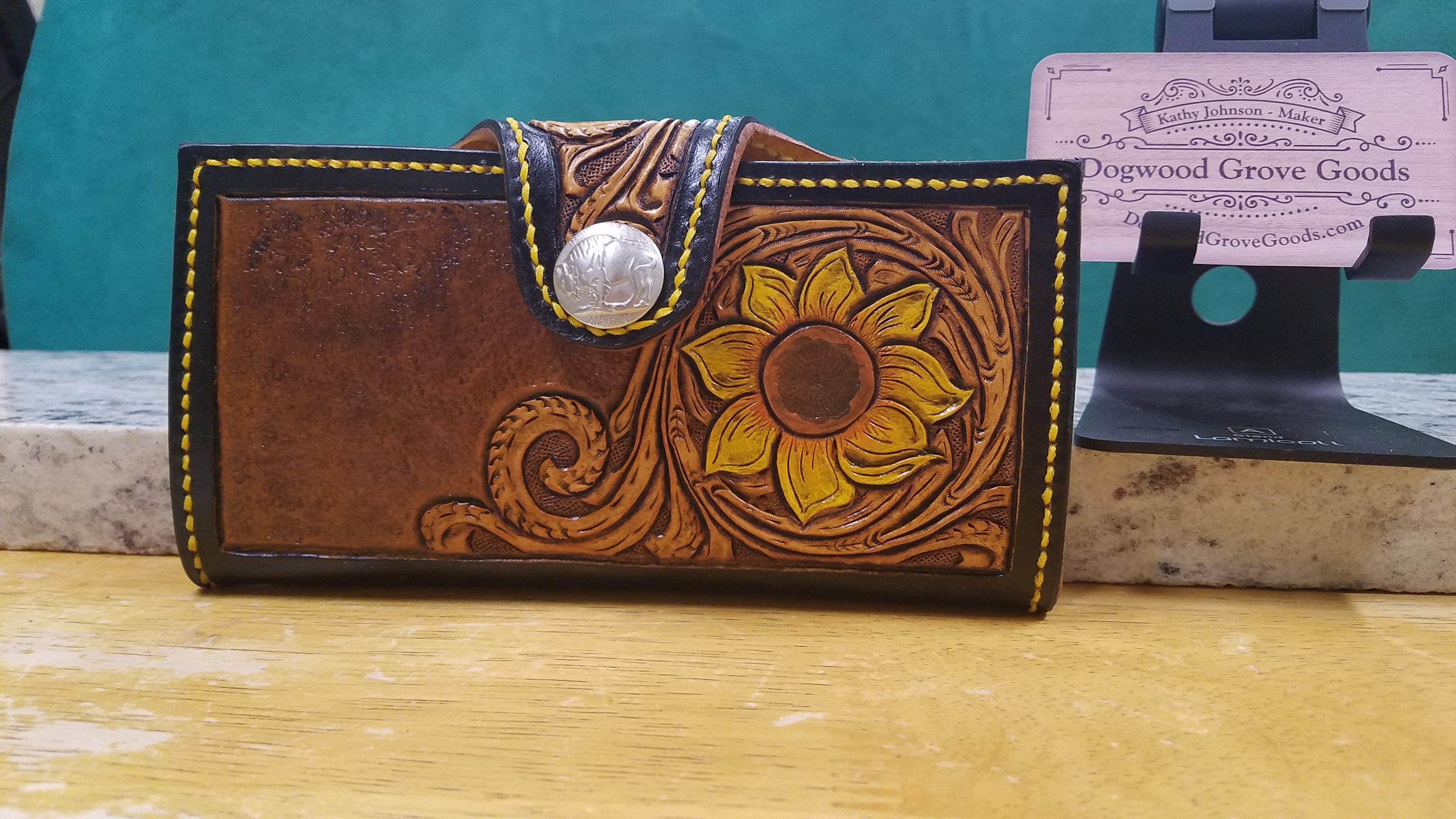 The Sunflower Cowgirl Tooled Clutch Wallet