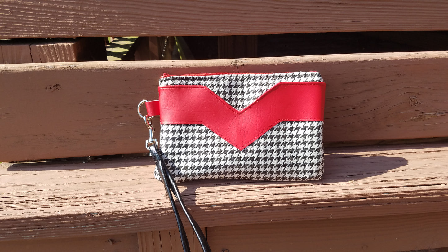 Houndstooth Wristlet with Red Accents