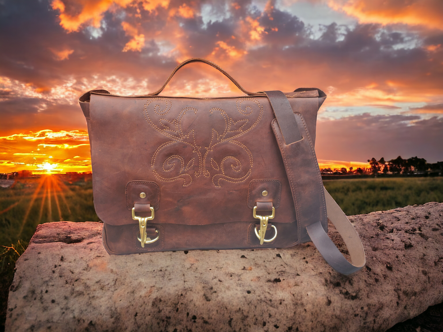 Pony Express Satchel with decorative stitching