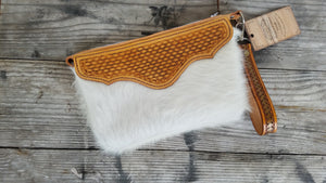 White Hair-on Cowhide with Leather tooling