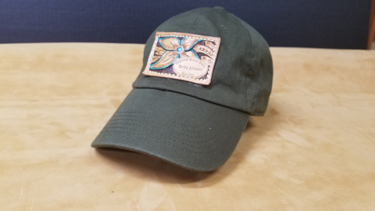 Cap with Hand Tooled Leather Patch