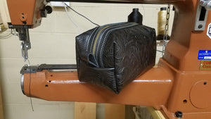 Black Embossed Leather Dopp Kit