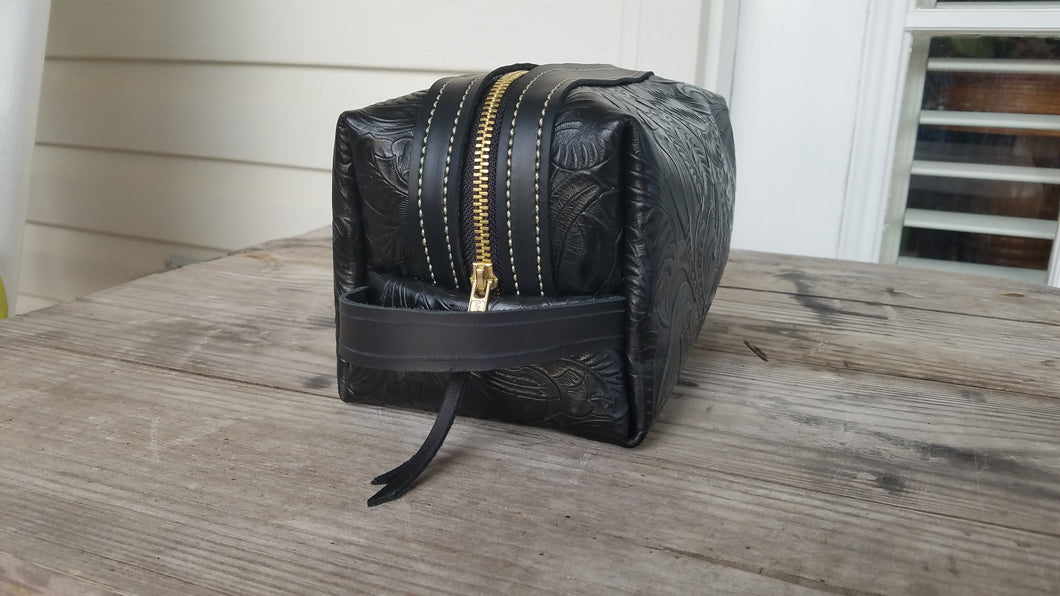 Black Embossed Leather Dopp Kit
