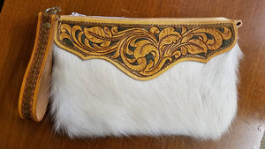 White Hair-on Cowhide with Leather tooling